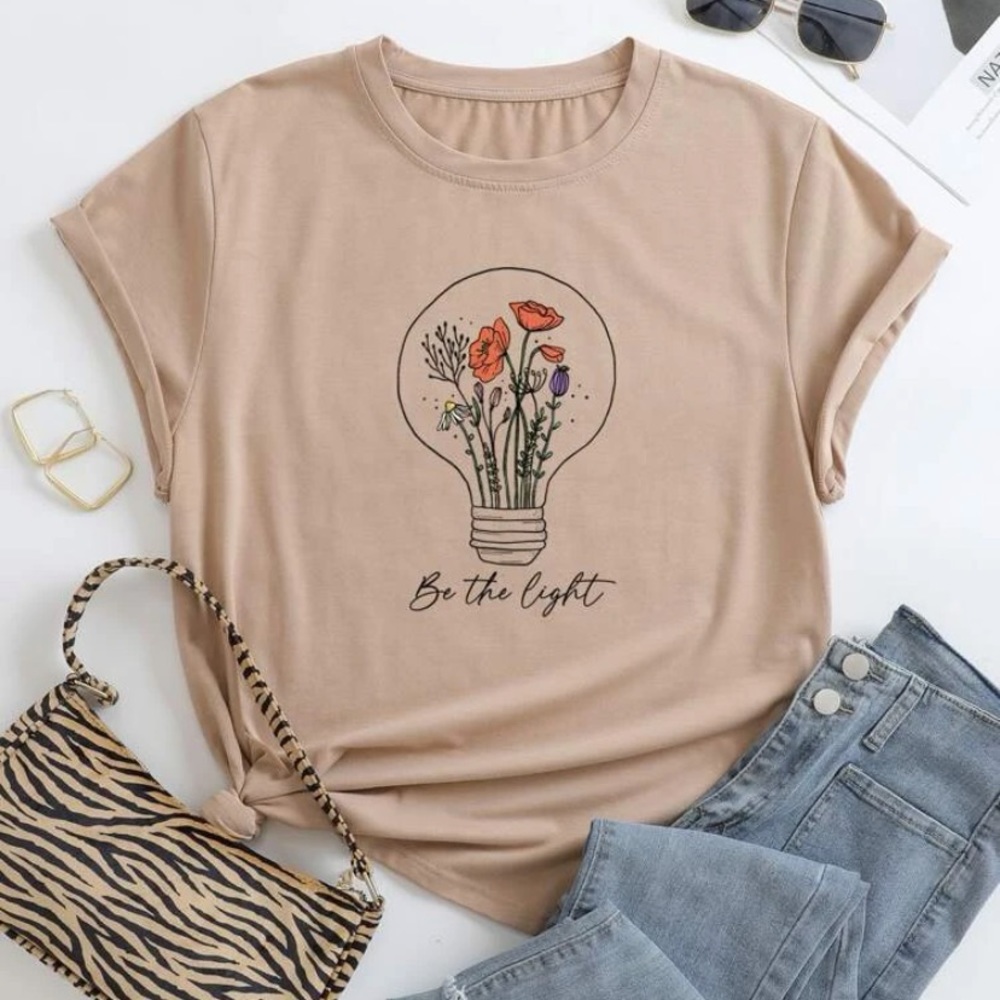 Floral graphing apricot tee